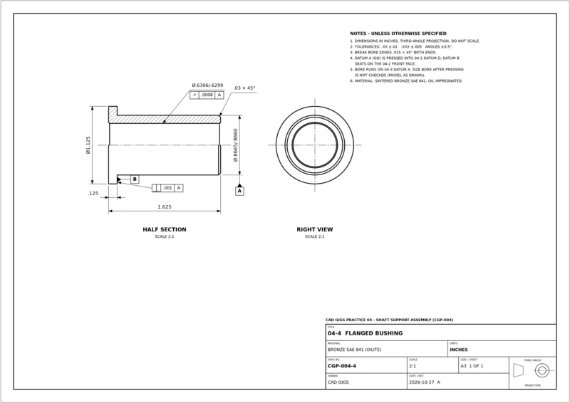 Drawing sheet 04-4 Flanged bushing, drawn in inches with limit dimensions