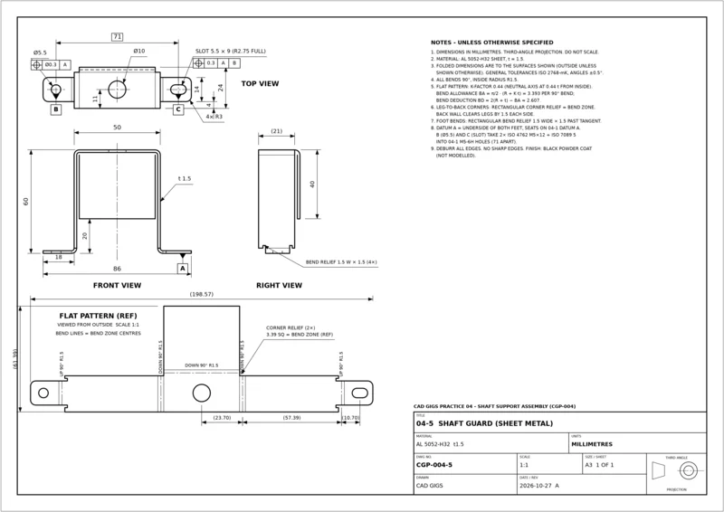 Drawing sheet 04-5 Shaft guard (sheet metal) with flat pattern